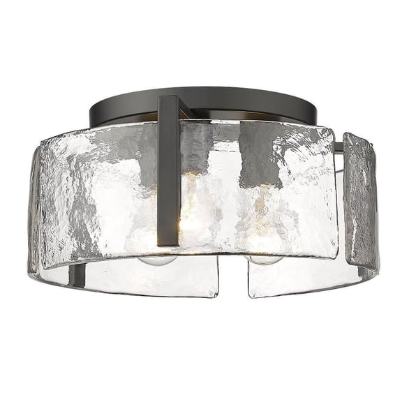 Modern 3-Light Flush Mount with Matte Black Steel Arms with Hammered Water Glass Panels 15 inches W X 6.87 inches H Bailey Street Home 170-Bel-4554749