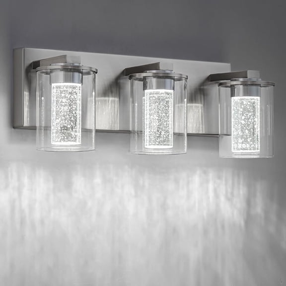 Modern 3-Light LED Vanity Light with 3 Color Temperatures (3000K-6000K), 17.3-Inch Brushed Nickel Bathroom Wall Sconce, Dimmable Clear Glass Lighting