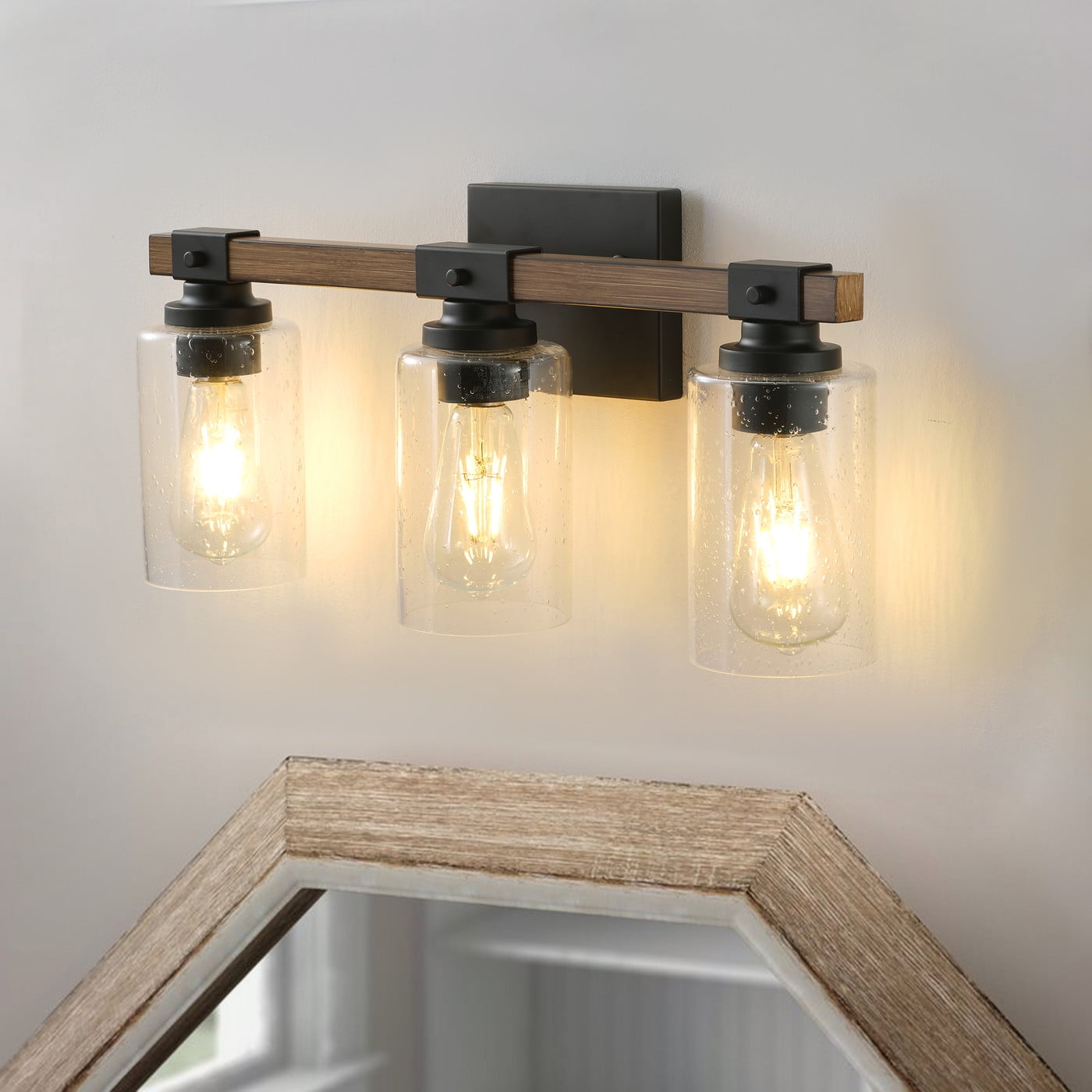 Modern 3-Light Wall Sconce Cylinder Black Vanity Lighting Minimalist Retro Light Fixture with Clear Glass Shade