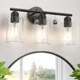 thumbnail image 1 of Modern 3 Lights Bathroom Vanity Light Bathroom Lighting Fixture Over Mirror Black Vanity Light,UL Certified Wall Sconces with Glass Shades-Black, 1 of 9