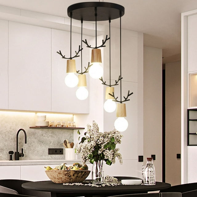 Modern 3-Lights Kitchen Island Chandelier Triple 3 Heads Pendant Hanging Ceiling Lighting Fixture with LED Antler Decorative Shade
