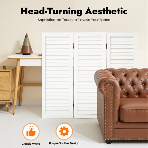 Modern 3 Panel Room Divider Screen, Freestanding Folding Room Divider, White