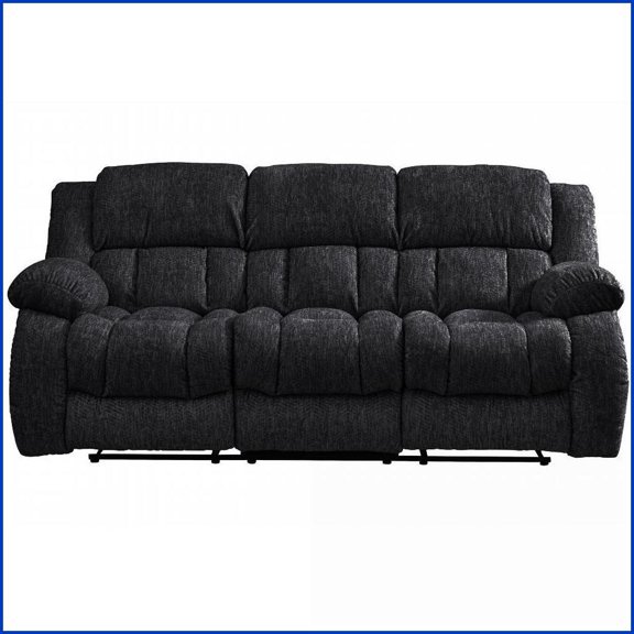 Modern 3-Person Fabric Reclining Sofa  Comfortable Channel Back for Living Room | Black | Fabric | Cushion Back