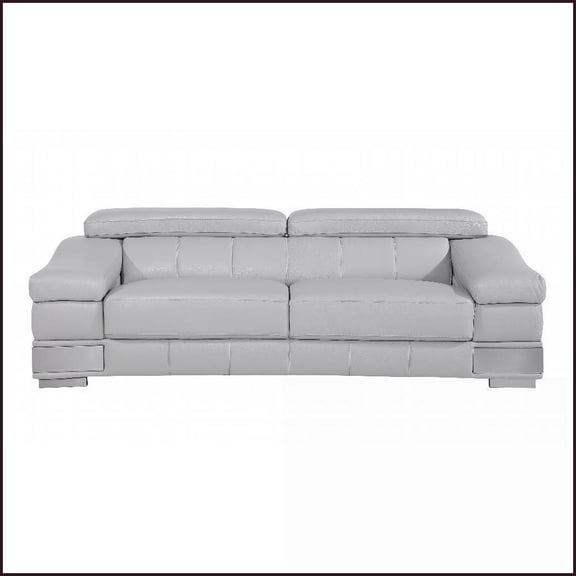 Modern 3-Person Top Grain Italian Leather Sofa for Living Room with Reinforced Frame | Light Gray | Tight Back | Top Grain Leather