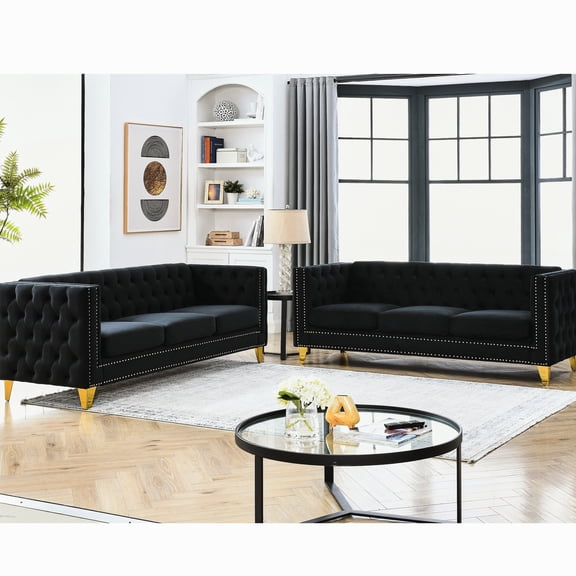 Modern 3 - Person Velvet Sofa with Spring Cushions / Relaxing Seating in the Bedroom