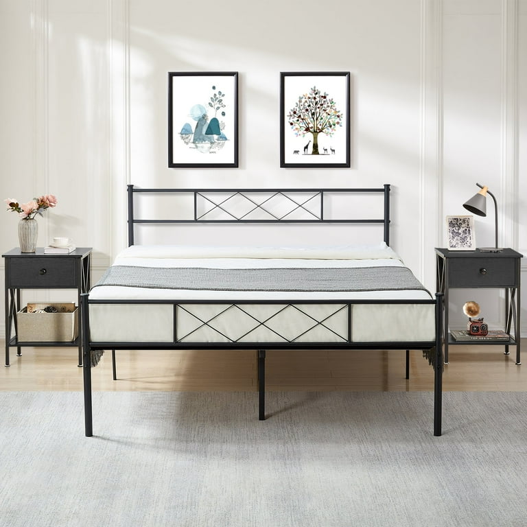 Modern 3 Piece Queen Size Bedroom Set with Bed Frame and 2 Black Nightstands for Full Room Furniture and Storage Walmart
