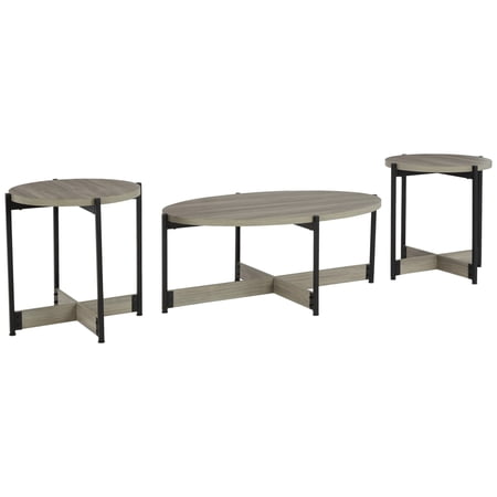 Modern 3 Piece Coffee Table Set, Crossed Base, Solid Wood, Dual Toned- Saltoro Sherpi
