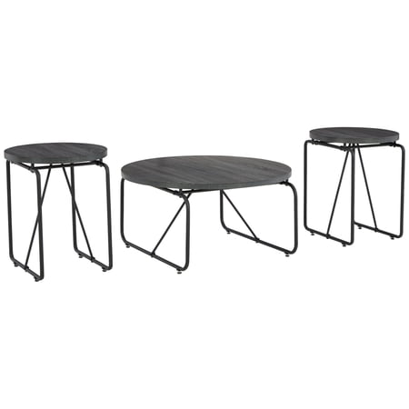 Modern 3 Piece Coffee Table Set with Side Tables, Metal Base, Charcoal- Saltoro Sherpi