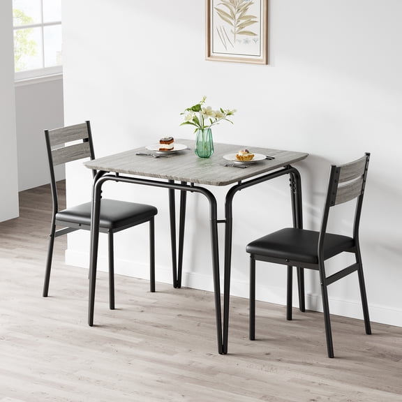 Modern 3-Piece Dining Table Set for 2, Sturdy Metal Frame, Upholstered Chairs, Square Table for Apartments or Small Dining Rooms Space-Saving