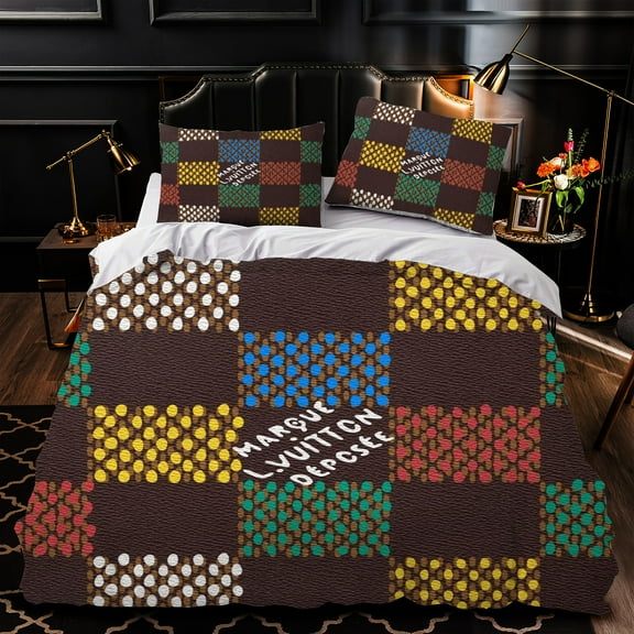 Modern 3-Piece Duvet Cover Set with Brown Polka Dot Patchwork Design Stylish Quilt for Contemporary Bedrooms
