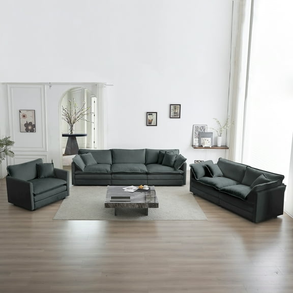 Modern 3 Piece Extra Deep Seat Sectional Sofa Set, Oversized Sofa, 3 Seat + Loveseat + Single Sofa, Gray Chenille, for Living Room