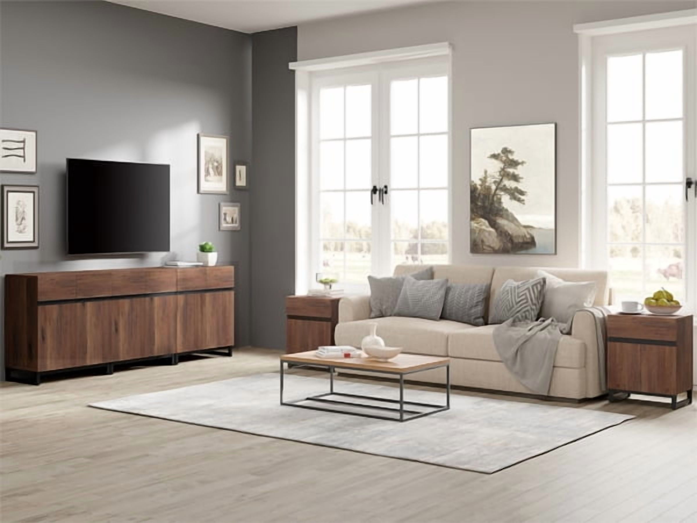 Modern 3-Piece Living Room Set – 94.5" TV Stand + 2 End Tables with Drawers, Entertainment Center with Storage Cabinet for Living Room,Brown