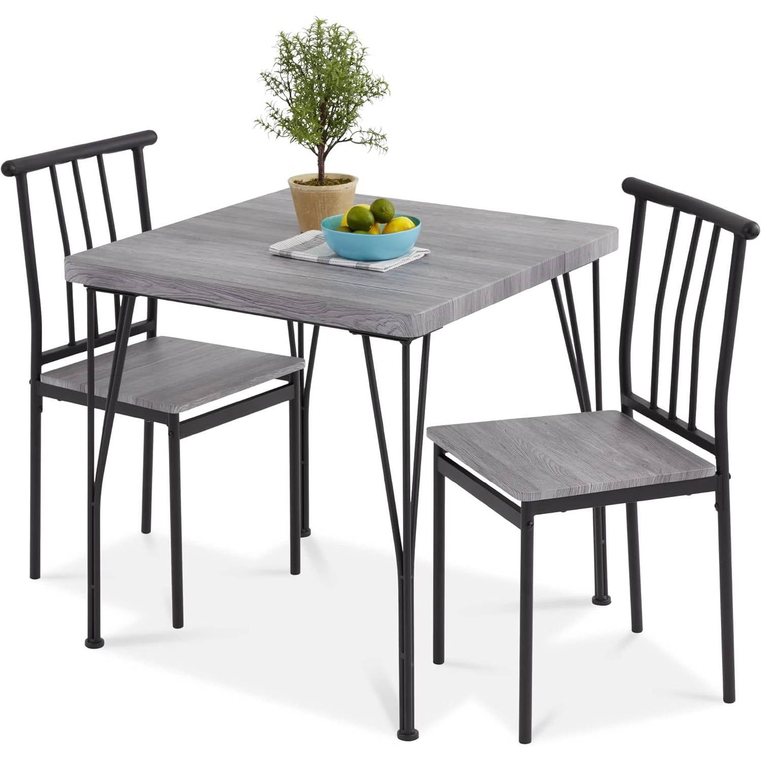 Gray Metal and Wood 3-Piece Dining Set with 2 Chairs