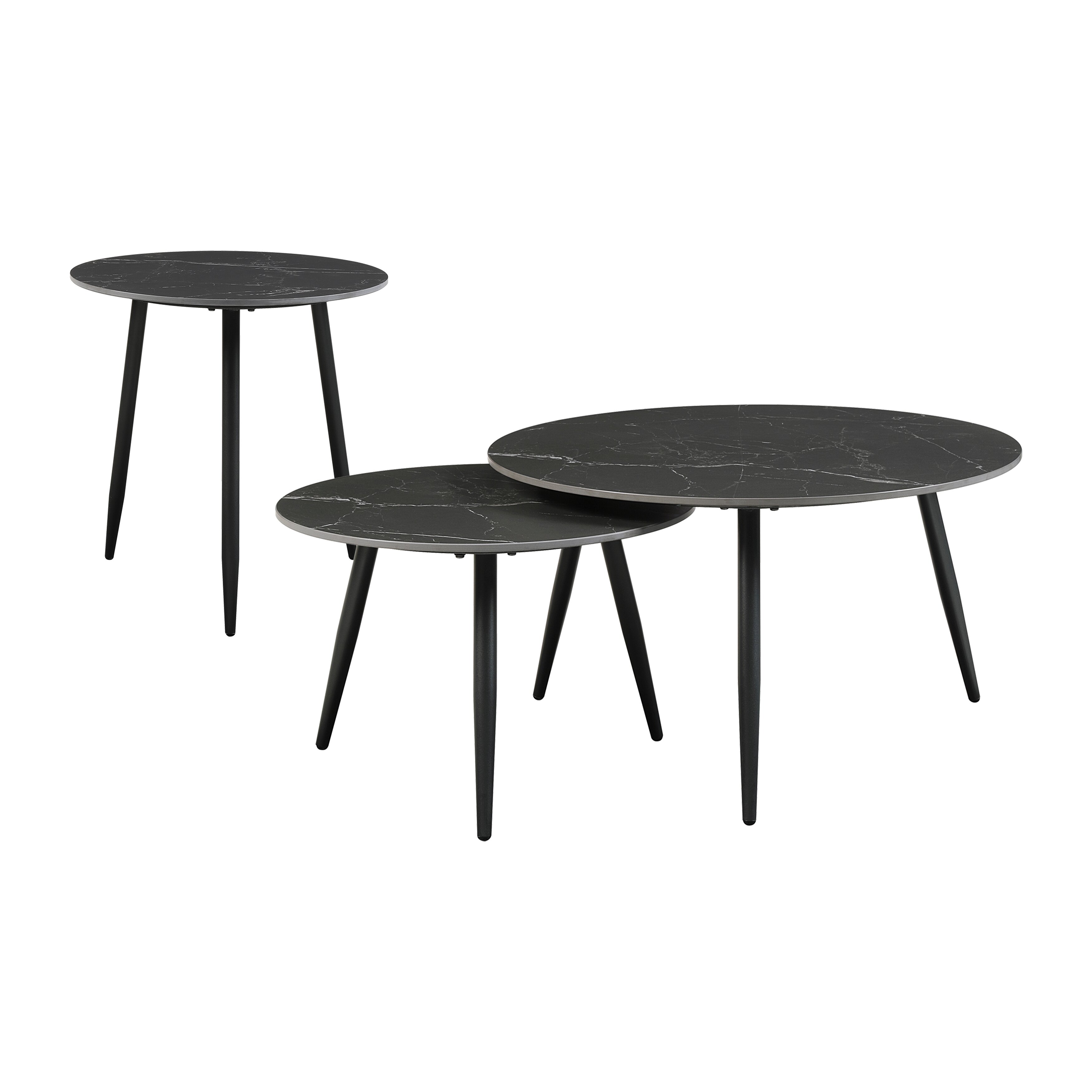 Modern 3-Piece Nesting Coffee Table Set with Sintered Stone Top & Black