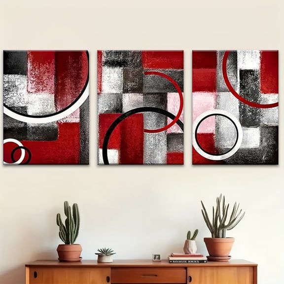 Modern 3-Piece Red Black Abstract Canvas Decor for Living Room Bedroom