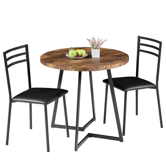 Modern 3 Piece Round Dining Table Set for 2, Faux Marble Top, Metal Frame, Space-Saving Kitchen Table Set