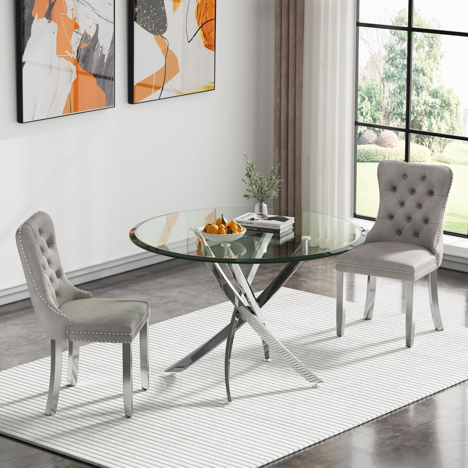 Modern 3-Piece Round Glass Dining Table Set for 2, 36" Circle Dining ...