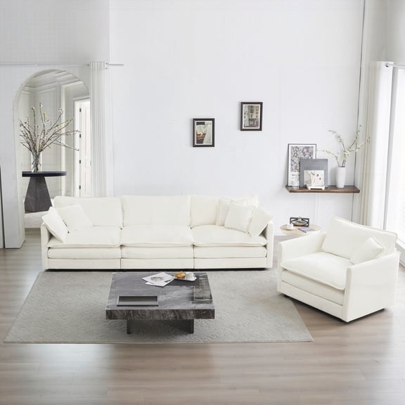 Modern 3-Piece Upholstered Sofa Set - 220×80×75cm, Breathable Chenille Fabric