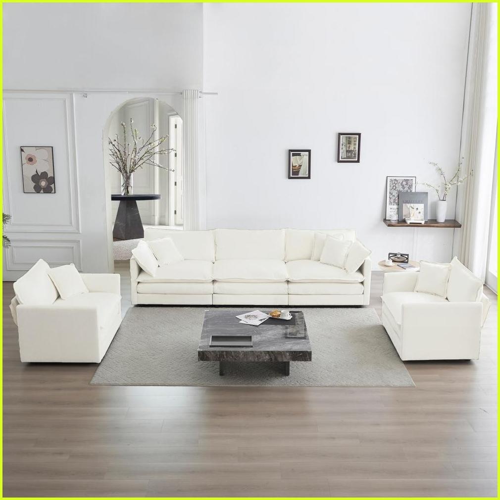 Modern 3-Piece Sofa Set – 1+1+3 Seats Chenille Fabric Living Room Sofa ...