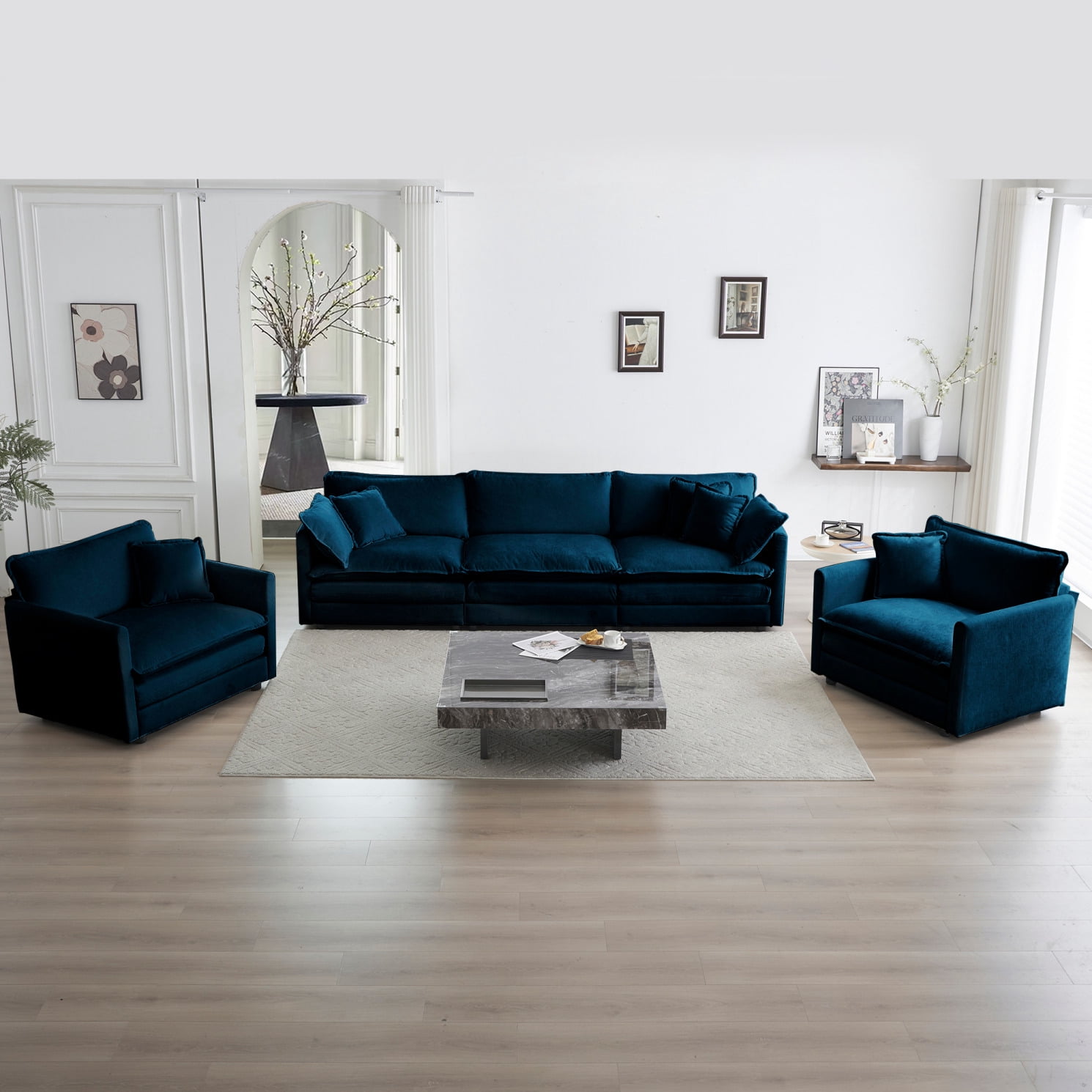 Modern 3-Piece Sofa Set with 2 Accent Chairs & 3-Seater Sofa ...