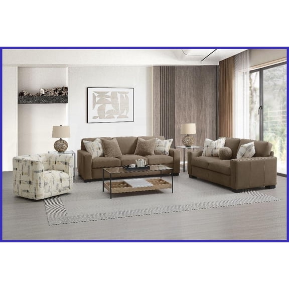 Modern 3-Piece Suede/Fabric Living Room Set Solid Wood Frame, Pocket Coil Comfort & Accent Pillows