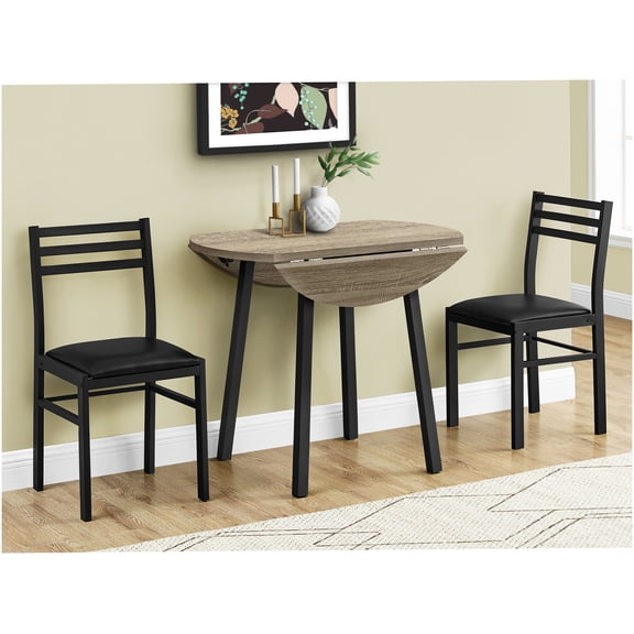 Modern 3-Piece Taupe Drop Leaf Dining Set with Padded Chairs for Small Spaces
