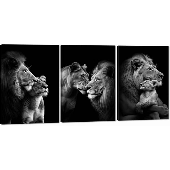 Modern 3 Piece Wild Animal Lion Canvas Paintings Lion Family Portrait Pictures Wall Decor Artwork Living Room Bedroom Home Office Decorations Unframed