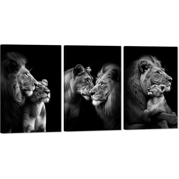 Modern 3 Piece Wild Animal Lion Canvas Paintings Lion Family Portrait Pictures Wall Decor Artwork Living Room Bedroom Home Office Decorations Unframed