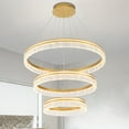 thumbnail image 1 of Modern 3-Ring Gold LED Chandelier, 31.4 inch Dimmable Pendant Light with Remote, Adjustable Height Ceiling Fixture for Kitchen Island, Dining Room, 1 of 8