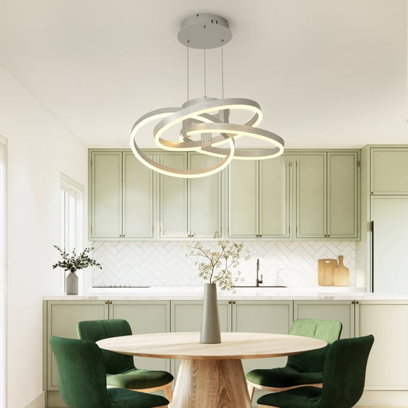 Modern 3-Ring Wave Dimmable Kitchen Island LED Chandelier Light with Remote Control,Height Adjustable Pendant Light Hanging Ceiling Light Fixture Gold/Silver