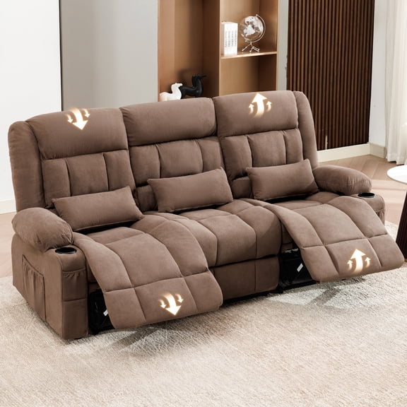 Modern 3-Seat Reclining Sofa Couch with Reclining Backrest Metal Frame Brown
