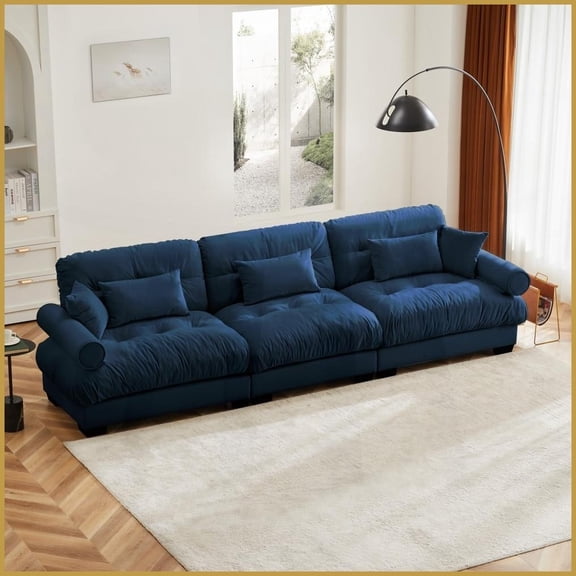 Modern 3-Seat Vintage Velvet Living Room Sofa  Cloud-Like Comfort with Bolster Armrests