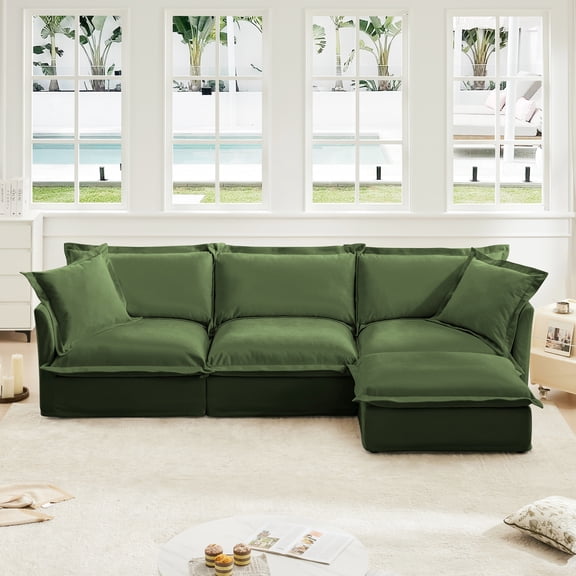 Modern 3 Seater Chenille , Deep Seat With & 2 Pillows For Living Room Dance Slipcovered Sectional Convertible Office Room,