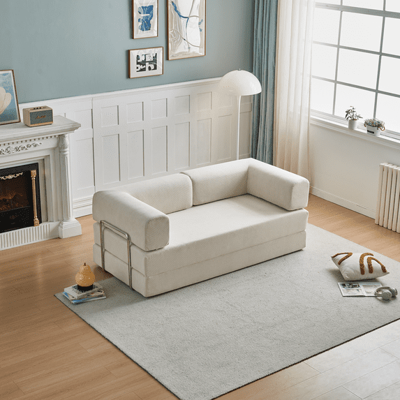 Modern 3-Seater Corduroy Sofa Bed with Tri-Fold Design for Compact Spaces, Easy Conversion to Single or Double Bed, Soft Fabric for Ultimate Comfort, No Assembly Required