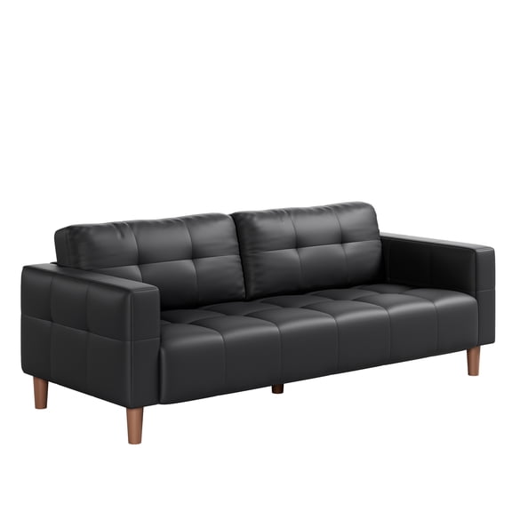 Modern 3-Seater Faux Leather Sofa Couch, 83.1 Inch Wide, Deep Seats, Wide Arms, Back Cushions, Includes 2 Pillows, Oversized Upholstered Loveseat for Living Room, Bedroom, Office