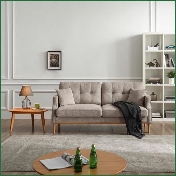 3-Seater Modern Living Room Sofa with Waterproof Polyester Fabric | USB Charging Ports | Gray | Fabric | Cushion Back