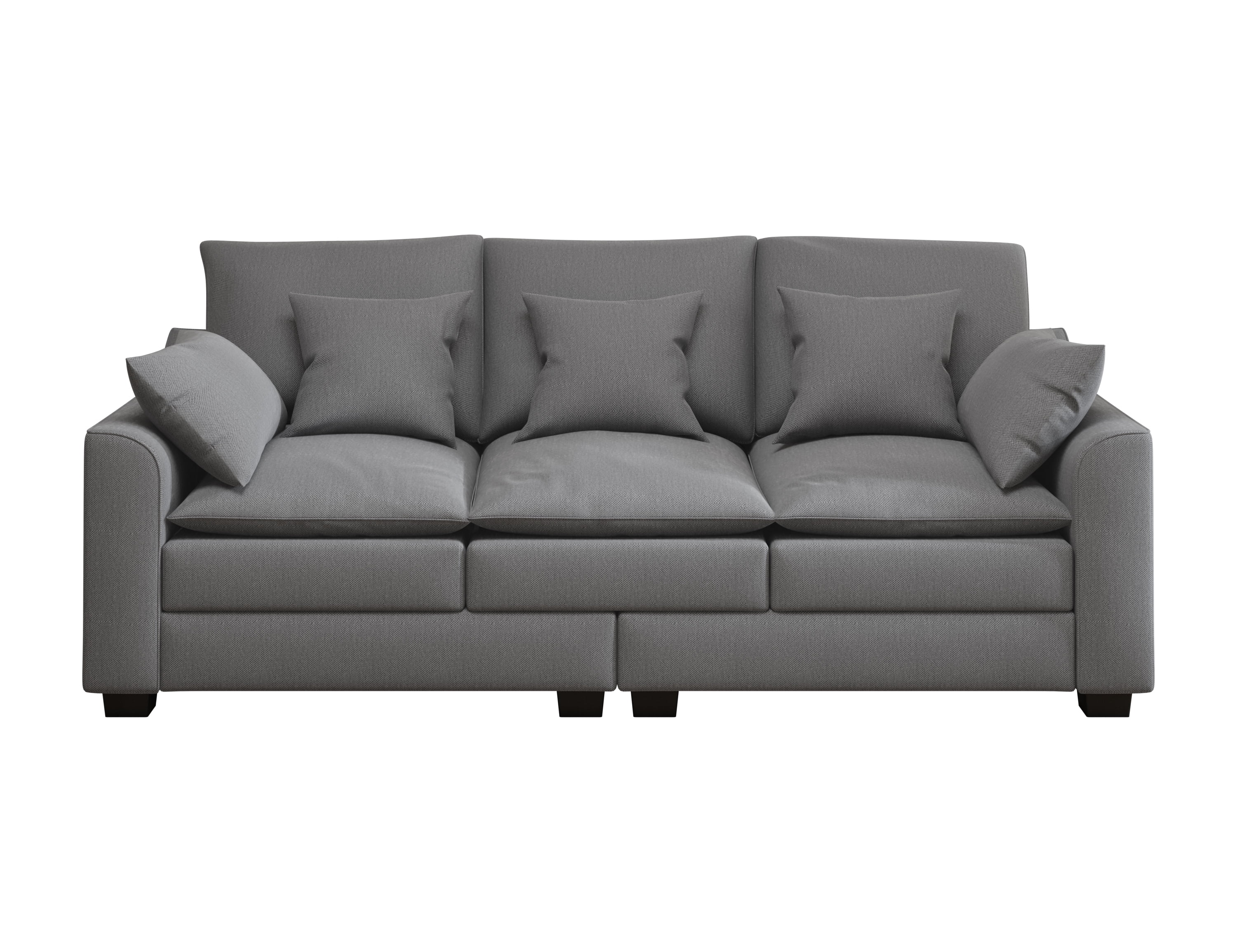 Gray Polyester Upholstered 3-Seater Sofa with Solid Wood Legs