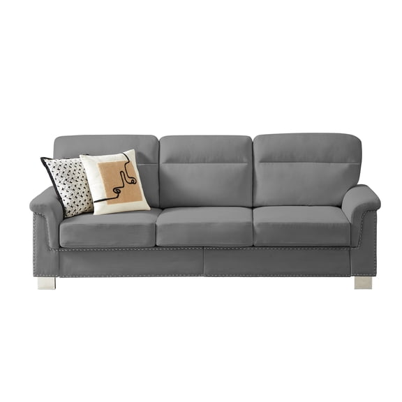Modern 3 Seater Velvet Sofa Couch With Nailhead Trim and Rolled Arms For Living Room Office Apartment