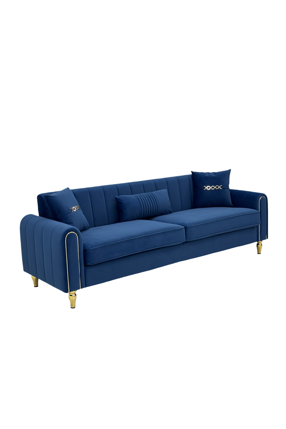 Modern 3-Seaters Velvet Sofa, Upholstered Couch With Pillows and Gold Metal Legs For Living Room Office Apartment