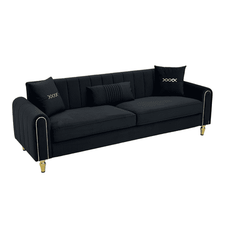 Modern 3-Seaters Velvet Sofa, Upholstered Couch With Pillows and Gold Metal Legs For Living Room Office Apartment
