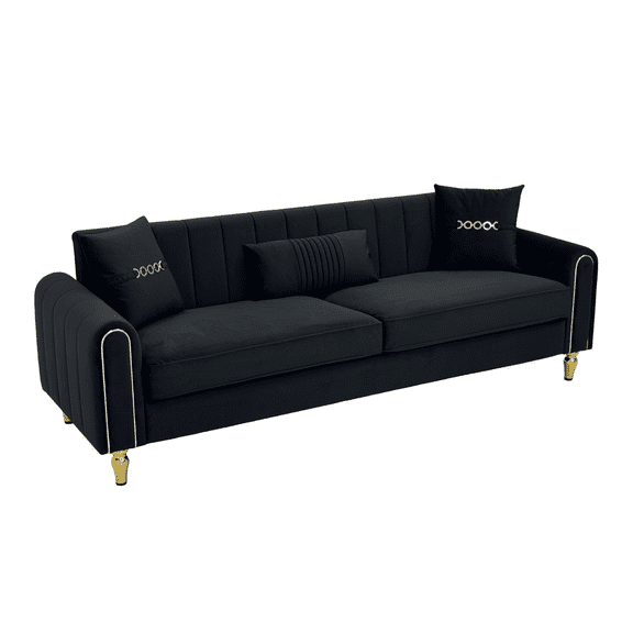 Modern 3-Seaters Velvet Sofa, Upholstered Couch With Pillows and Gold Metal Legs For Living Room Office Apartment