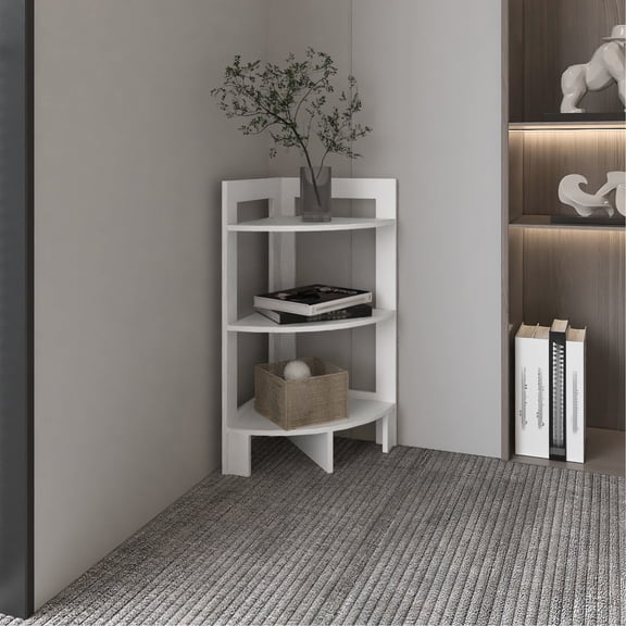 Modern 3 Shelf Side Table, 37" H X 15.2" W D, Compact Tray Top End White Rectangular For Any Living Area Decoration Corner 31.7" Tall, Stylish Table With Tray, Ideal Small Spaces