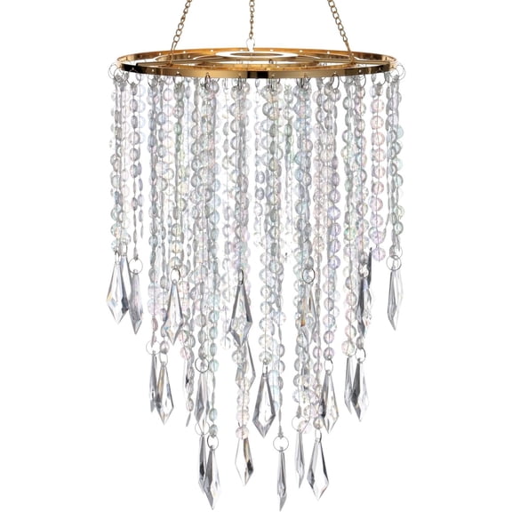 Modern 3-Tier Acrylic Beaded Chandelier Light Shade - Gold Frame Pendant Lamp for Bedroom, Nursery & Wedding Decor - 8.7" x 12.9" (Bulb Not Included)