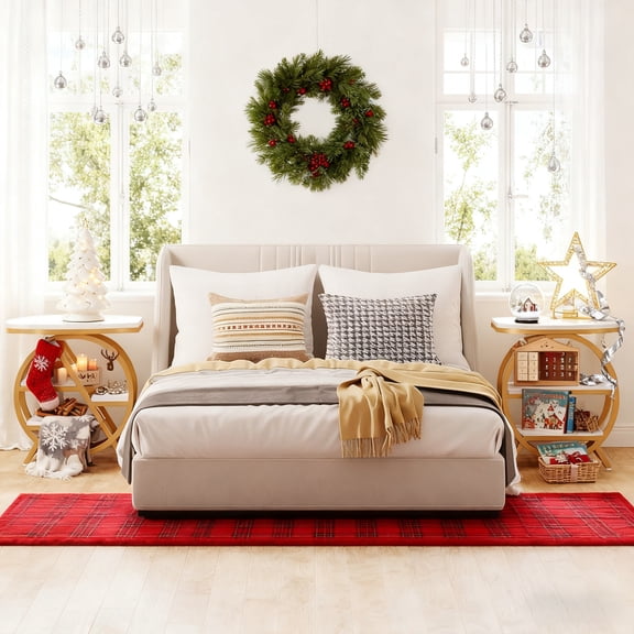 Modern 3-Tier Faux Marble Side Table 2PC With Storage, Narrow Sofa End Table With Geometric Gold Metal Frame, Multifunctional Nightstand Bedside Table For Living Room, Bedroom, Gold & White