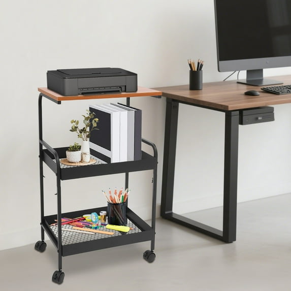 Modern 3 Tier Printer Cart Rack Table Storage Shelf Office Desktop (Black+Brown)