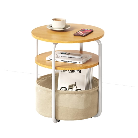 Modern 3-Tier Round Computer Desk with Removable Fabric Storage Basket – Space-Saving Office Table, Stable Iron Frame, Easy Assembly, Ideal for Living Room
