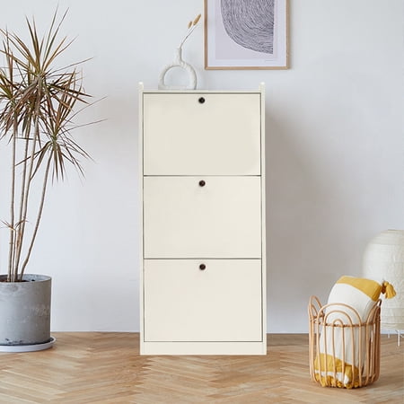 Modern 3-Tier Shoe Cabinet Flip Doors Type Entryway Shoe Rack Storage Organizer