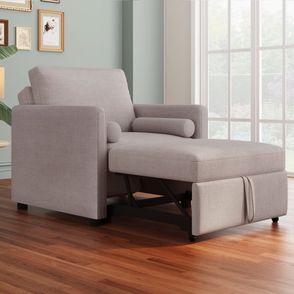 Modern 3 in 1 Convertible Sleeper Chair with Adjustable Backrest, Lounger Chair Turns Into Bed, Single Bed for Living Room