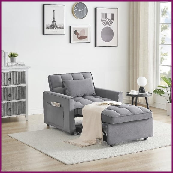 Modern 3-in-1 Convertible Sofa Bed - Adjustable Recliner for Small Spaces, Black/Dark Grey