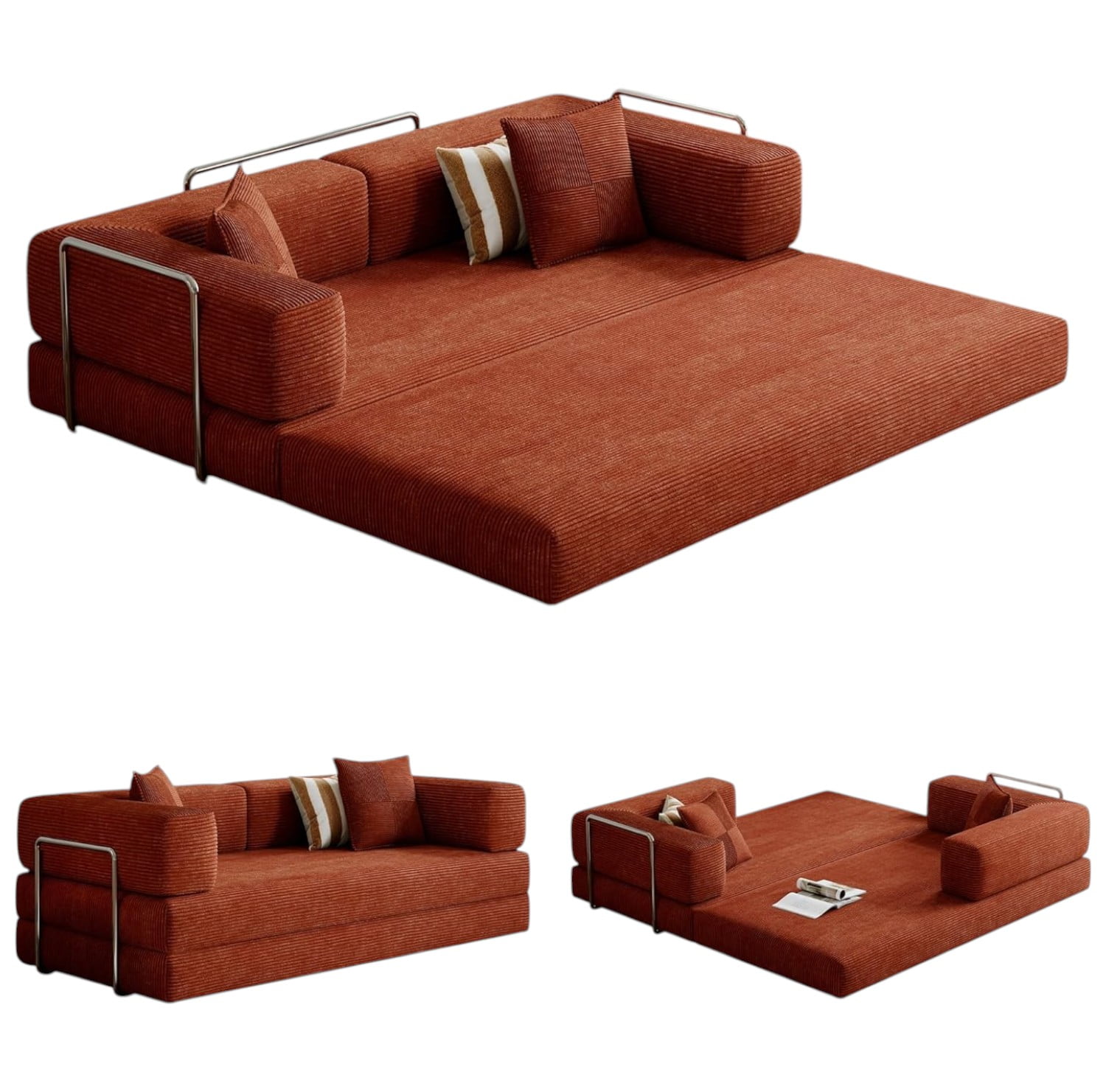 Modern 3-seater living room compression sofa,Orange - Walmart.com